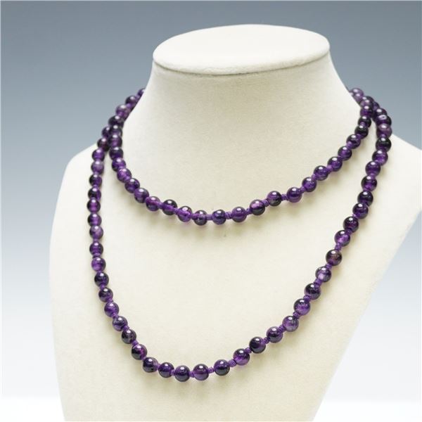 Amethyst Bead Necklace with Gold-Tone Clasp