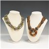 Image 1 : 2pc Beaded Necklaces with Wood and Enamel Accents