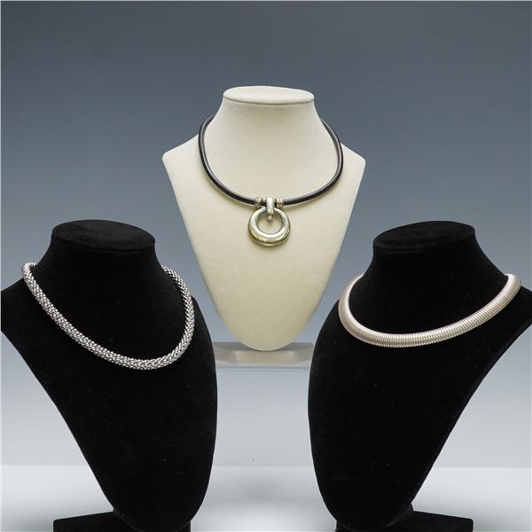 3pc Silver Tone and Black Collar Necklace Set