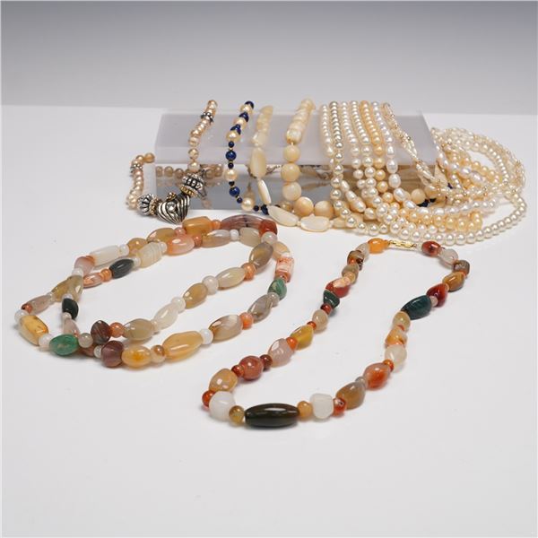 13pc Assorted Beaded Necklaces, Stone and Imitation Pearl