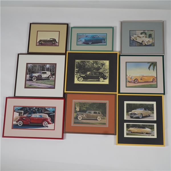 9 pc Framed Vintage and Classic Automobile Color Prints