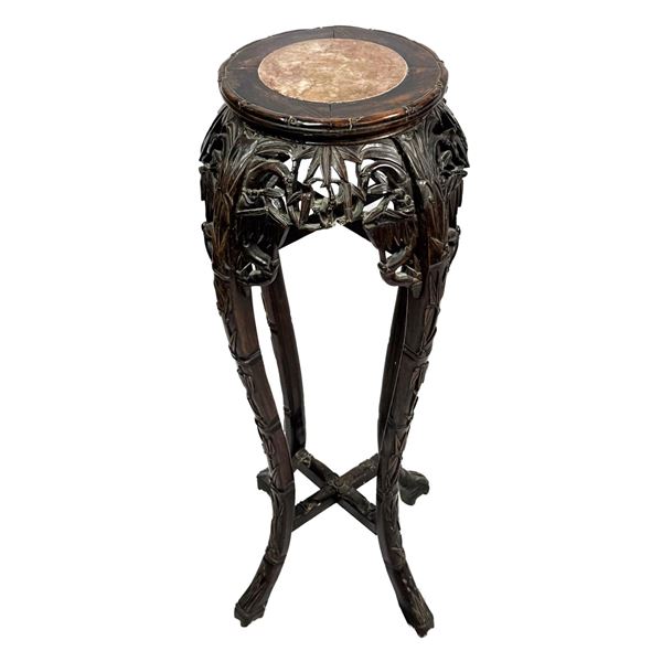 Antique Original Chinese Carved Wood Bamboo Design Stand