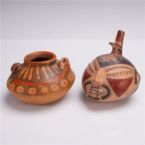 2pc Hand-Painted Pre-Columbian Style Polychrome Pottery Vessels