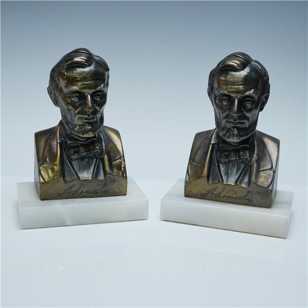 Pair of Vintage Bronze Abraham Lincoln Bust Bookends on Onyx Bases