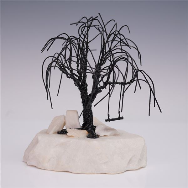 Gerald Wayne Sanders Wire Windswept Tree Sculpture, Signed