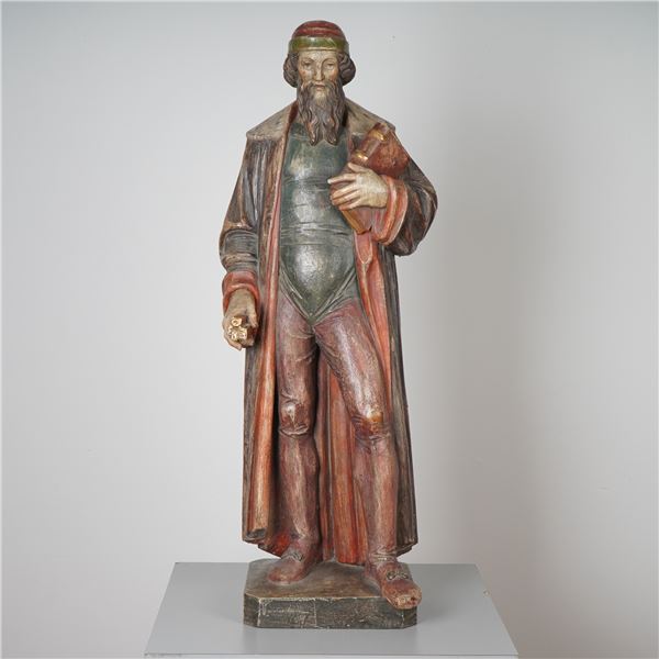 19th Century Hand Carved Polychromed Wooden Figure of Johannes Gutenberg