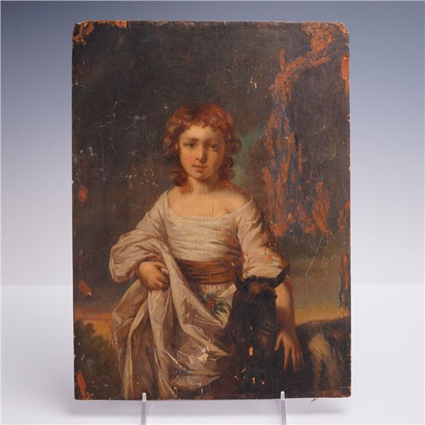 Jacobus Ludovicus Cornet (Attr.) Oil on Panel, Young Child w/ Goat