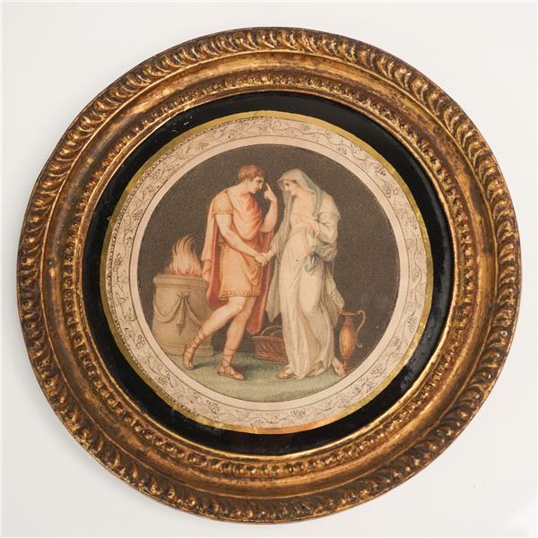 Neoclassical Round Framed Painting, Oath at the Altar Scene