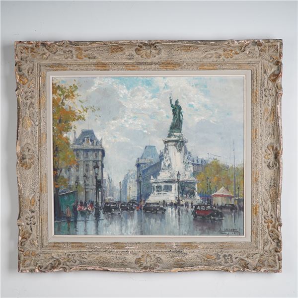 Jean Salabet, Oil on Canvas, Place de la Republique, Paris, Signed