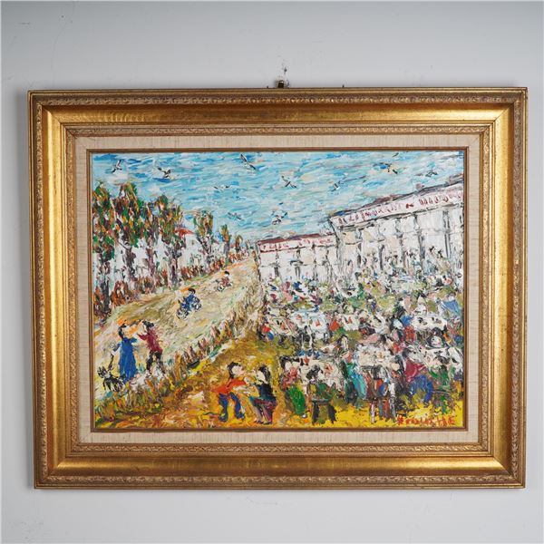 Michel Kouliche, Original Oil on Canvas, Le Restaurant a Vigneux, Signed