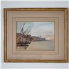 Image 1 : Continental School Harbor Scene Watercolor and Ink on Paper, Signed
