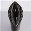 Image 4 : Large Russian Silver Ring with Elongated Obsidian or Smoky Quartz Cabochon