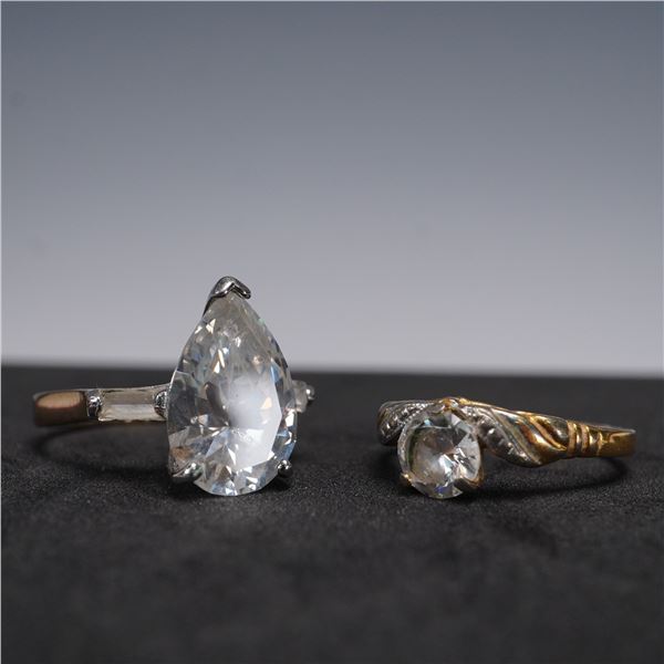 Pair of Vintage 14K Gold-Plated Rings with Simulated Stones