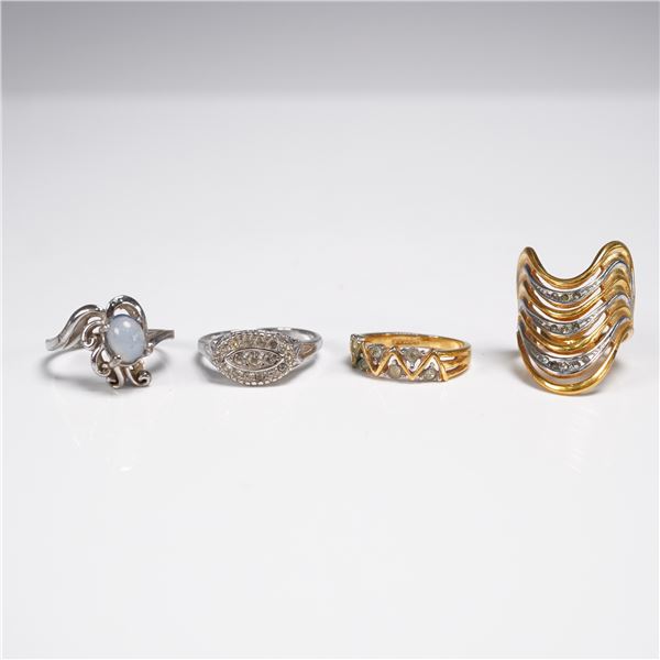 4pc 18K Gold Plated Cocktail Ring Lot Mixed Styles