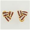 Image 1 : Pair of 14k Yellow Gold Clip-On Earrings with Rubies and Diamonds