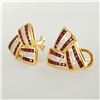 Image 2 : Pair of 14k Yellow Gold Clip-On Earrings with Rubies and Diamonds
