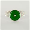 Image 3 : 2pc 14K White Gold Jadeite/Diamond Ring and Earrings Set