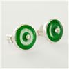 Image 7 : 2pc 14K White Gold Jadeite/Diamond Ring and Earrings Set