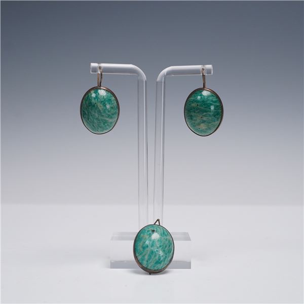3pc Amazonite Sterling Silver Jewelry Set with Earrings and Pendant