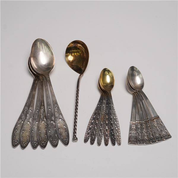 19pc USSR Silver-Plated Spoons with Decorative Patterns