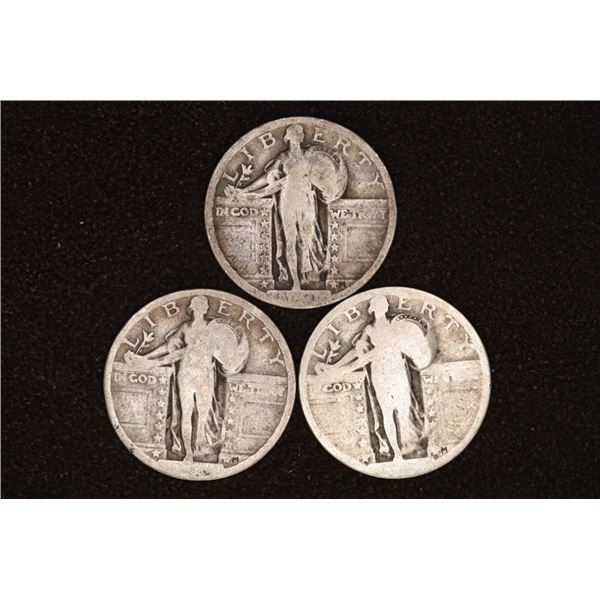 3 SILVER STANDING LIBERTY NO DATE QUARTERS