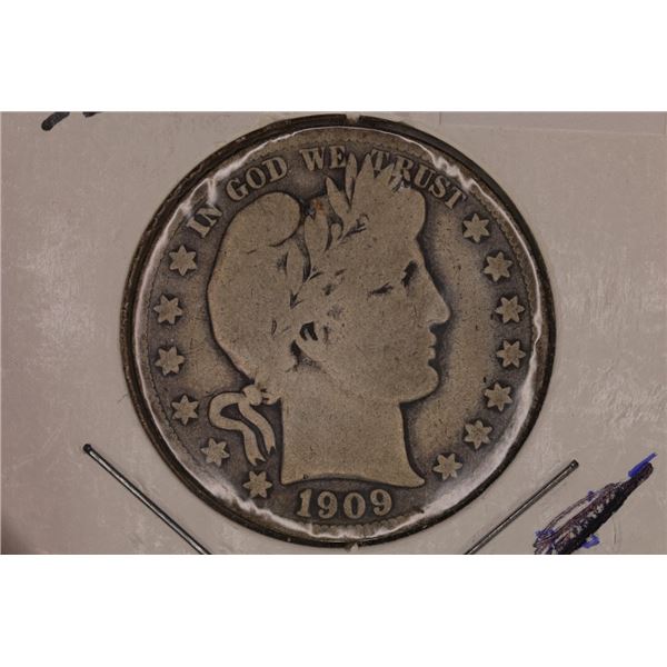 1909-S SILVER BARBER HALF DOLLAR VERY GOOD+