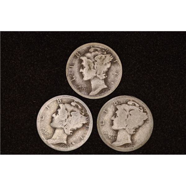 1919-P/D/S SILVER MERCURY DIMES