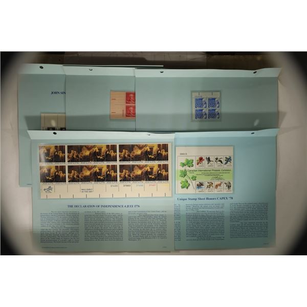 5 INFO SHEETS WITH US UNCANCELLED POSTAGE STAMPS