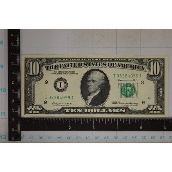 1969 US $10 FRN, GREEN SEAL CRISP UNC BILL