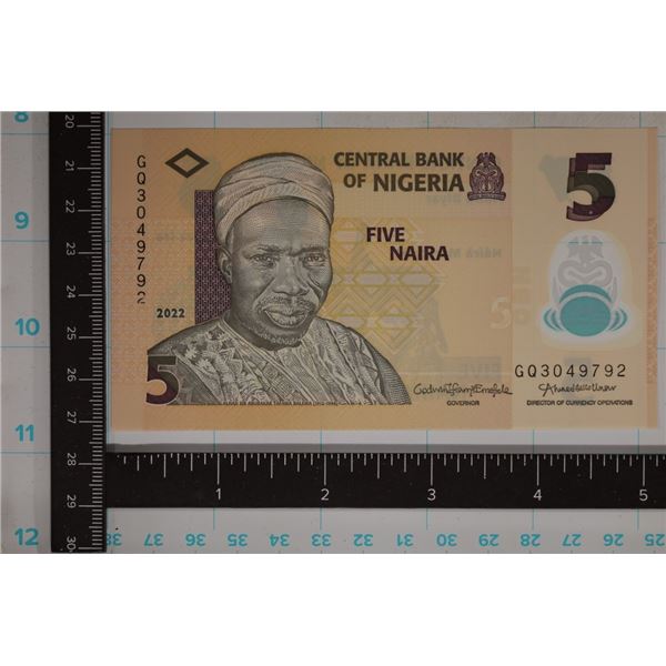 2022 NIGERIA 5 NAIRA CRISP UNC POLYMER BILL