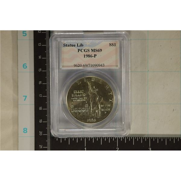 1986-P STATUE OF LIBERTY US SILVER $ PCGS MS69