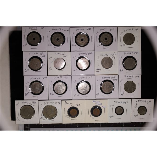 21 ASSORTED NORWAY COINS: 1920-1975, INCLUDES