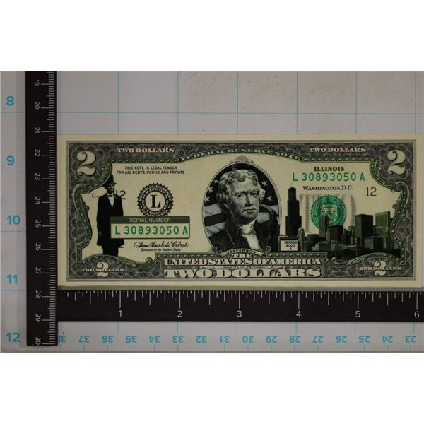 2003-A US $2 FRN CRISP UNC WITH ILLINOIS OVERLAY