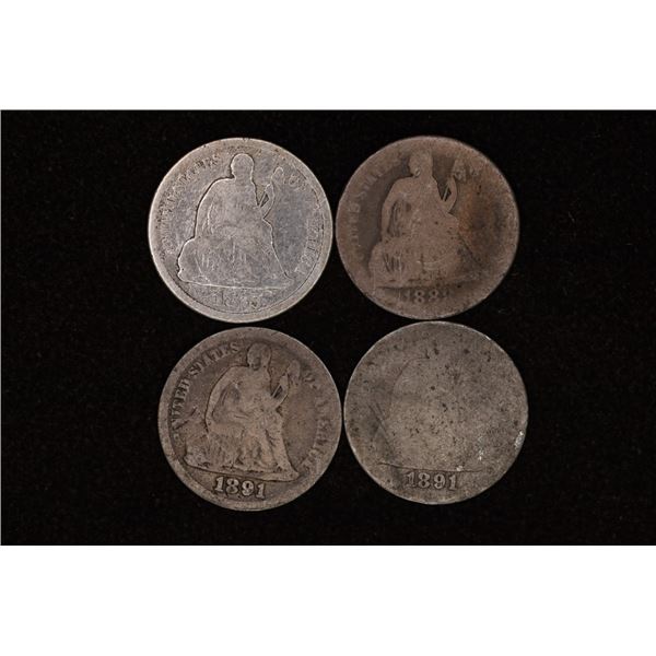 1875, 1888 & 2-1891 SILVER SEATED LIBERTY DIMES