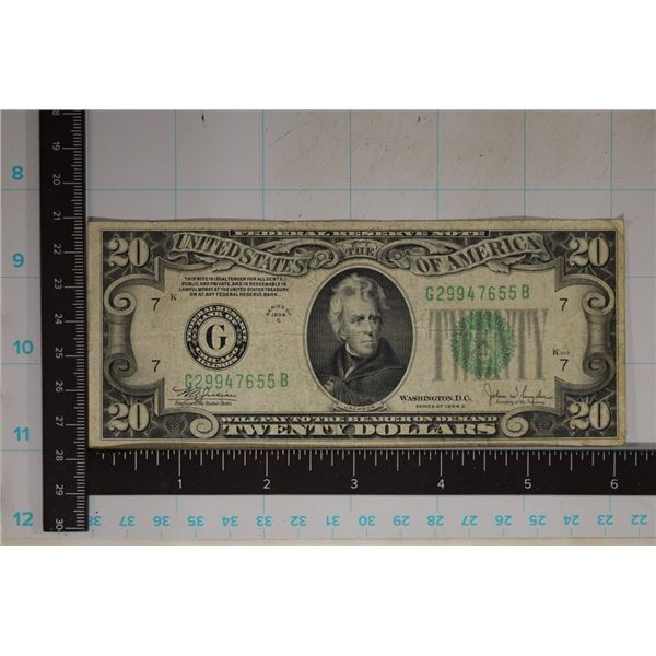 1934-C US $20 FRN, GREEN SEAL