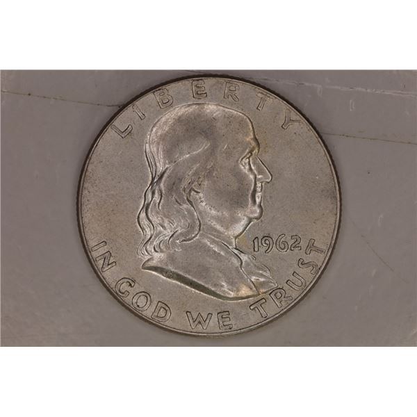 1962 SILVER FRANKLIN HALF DOLLAR SOME TONING ON
