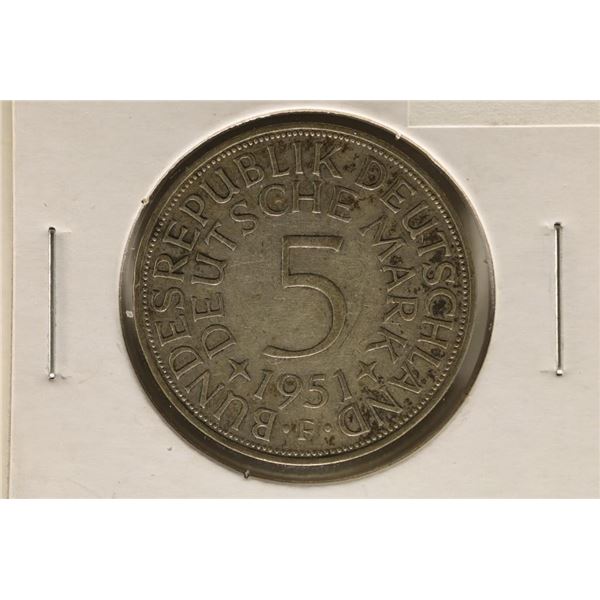 1951-F GERMAN SILVER 5 MARK .2251 OZ. ASW