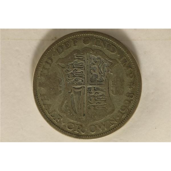 1928 GREAT BRITAIN SILVER HALF CROWN .2273 OZ. ASW