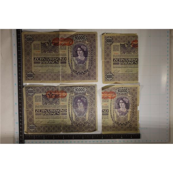 3-1918 AUSTRIA 10,000 KRONEN BILLS.  1 IS RIPPED