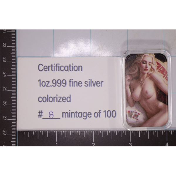 NUDE 1 OZ. .999 SILVER ART BAR WITH CERT. #8 OF