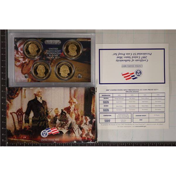 2007 US PRESIDENTIAL DOLLAR 4 COIN PF SET WITH BOX