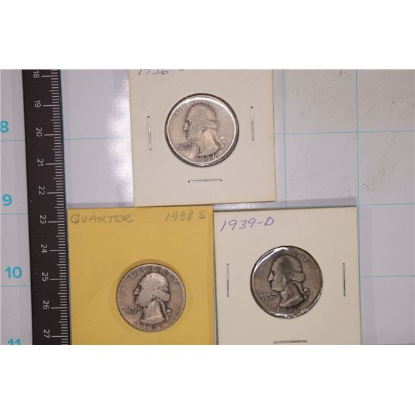 1936-S, 38-S & 1939-D WASHINGTON SILVER