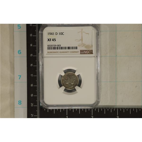 1941-D SILVER MERCURY DIME NGC XF45
