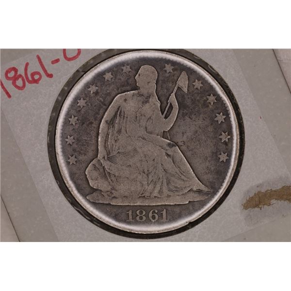 1861-O SILVER SEATED LIBERTY HALF DOLLAR VERY GOOD
