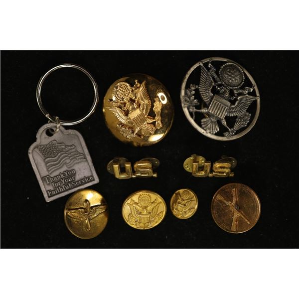 9 AMERICAN MILITARY HAT PIN, BUTTONS, LAPEL PINS