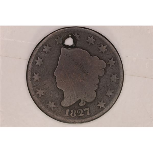1827 US LARGE CENT WITH HOLE AND BENT