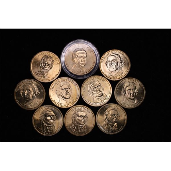 10 PRESIDENTIAL UNC DOLLARS: 1-ABRAHAM LINCOLN,