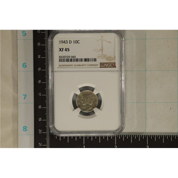 1943-D SILVER MERCURY DIME NGC XF45