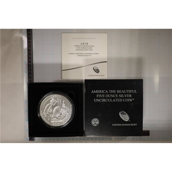 5 TROY OZ. .999 FINE SILVER UNC 2019-P LOWELL