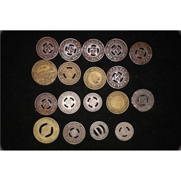 18 VINTAGE METAL TRANSPORTATION TOKENS: KENOSHA